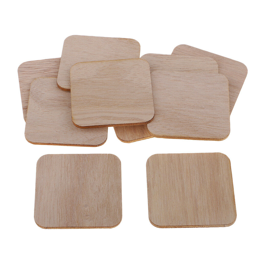 100x Wooden Square Cutout Slices Shapes Coasters Wood Craft Blank Plaque DIY