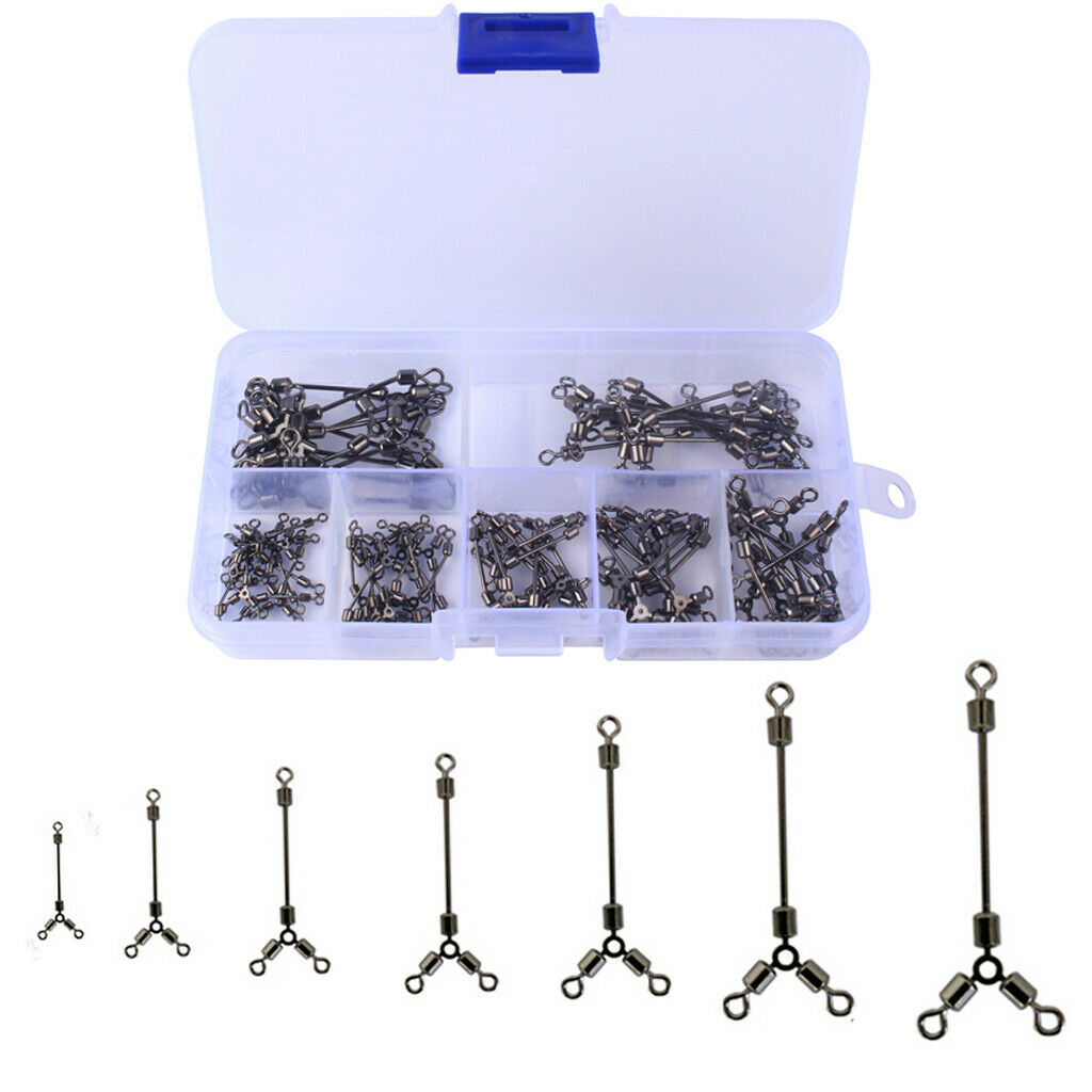 70Pcs/lot Heavy Duty 3 Way Fishing Swivels Terminal Tackle Connector 7 Sizes