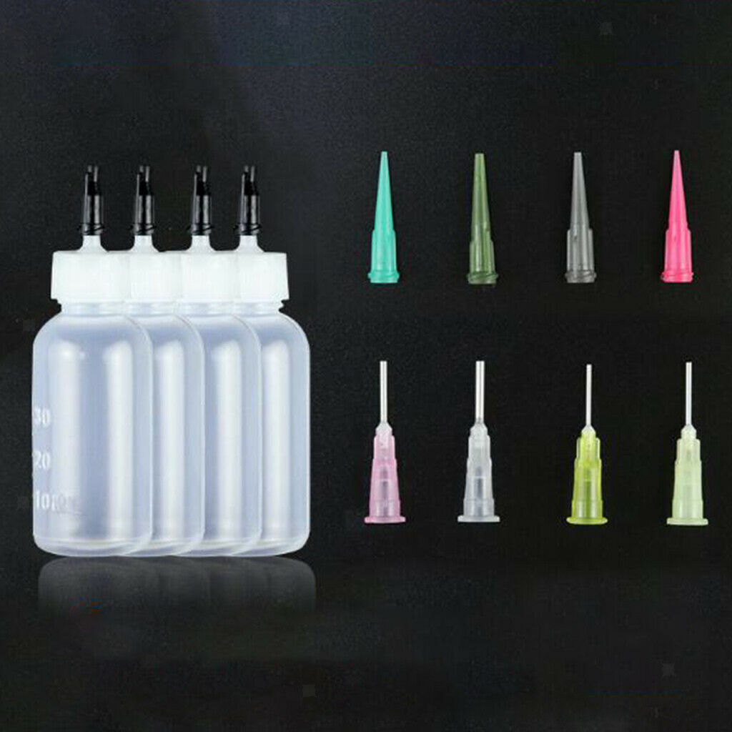Ink Glue Squeeze Syringe Bottles 8x Paint Lubricant Needle Tips Sealing Caps