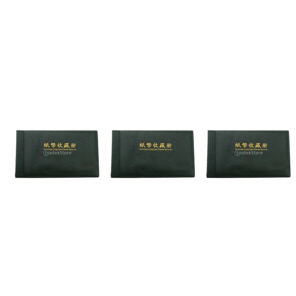 3pcs Banknote Collection Album Currency Paper Money Pocket Holder Green