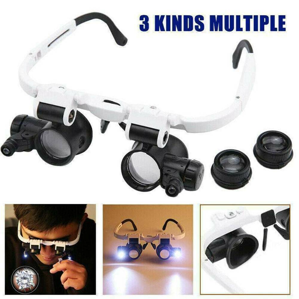 8x15x23x Double Eye Jewelry Watch Repair Tool Magnifier Loupe Glasses &LED Light