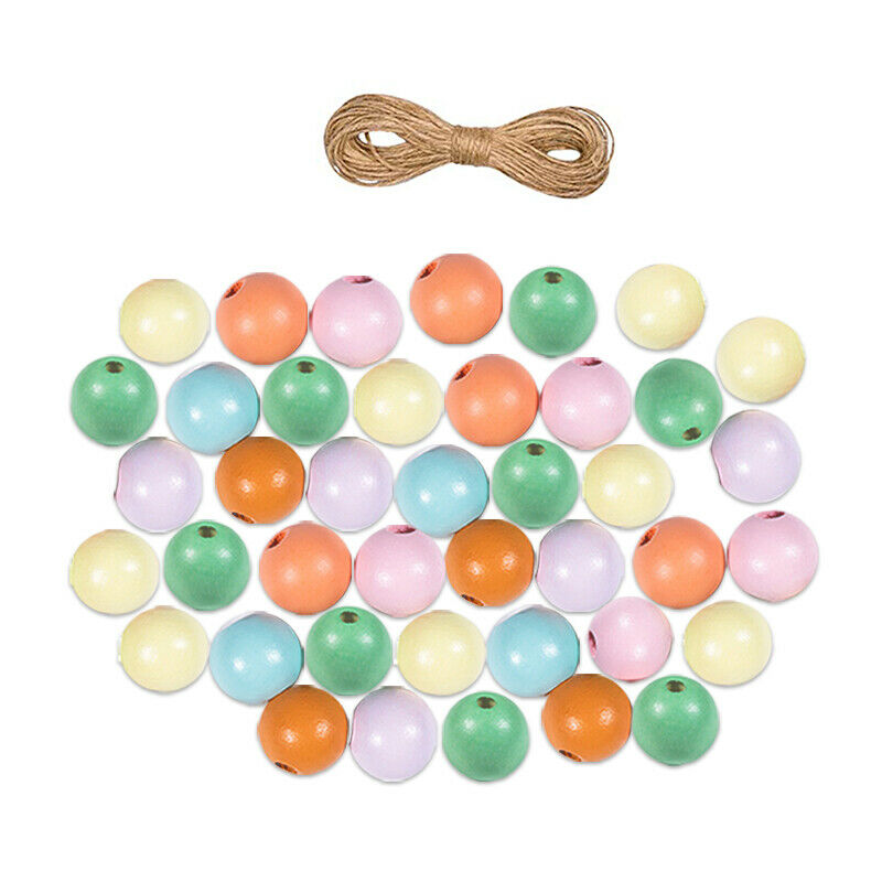 180pcs Multicolour Wooden Beads for Crafts with 10M Twine Unfinished Wood BeBDA