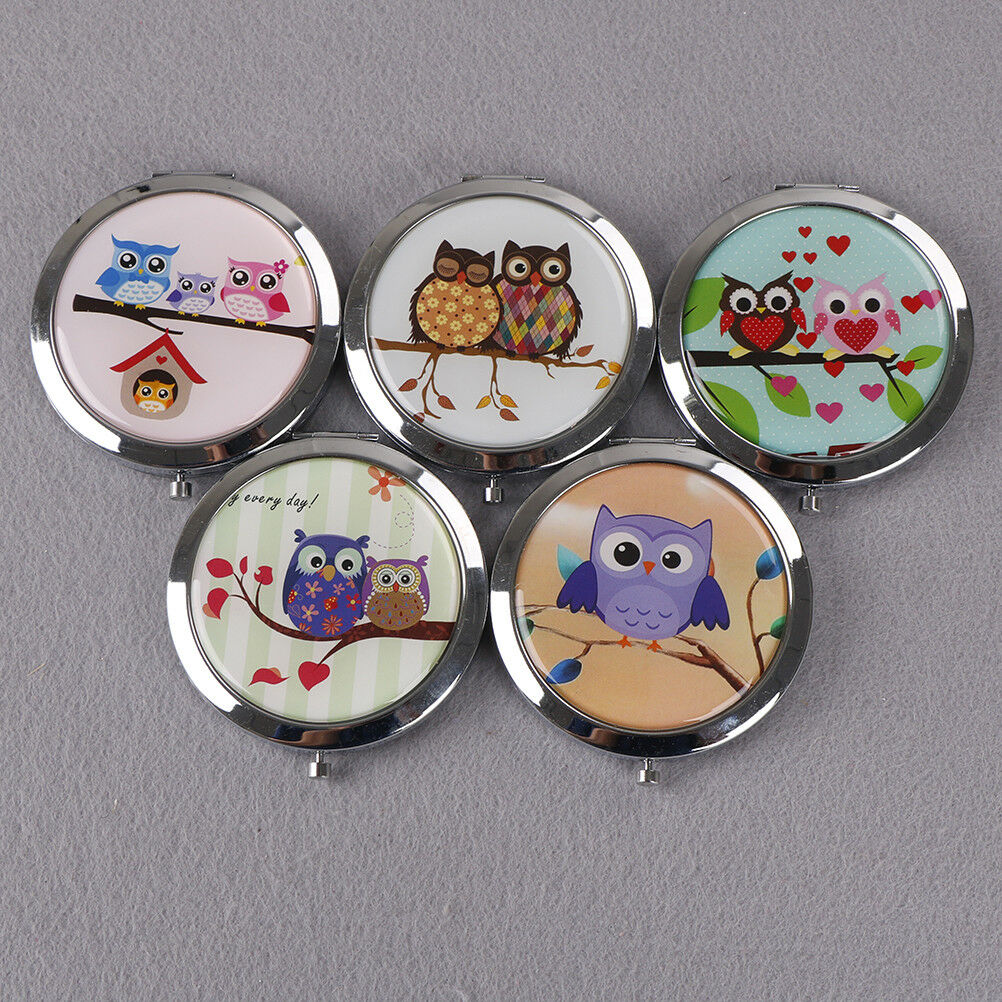 Women makeup compact pocket owl mirrors portable double-side folding mirro.l8