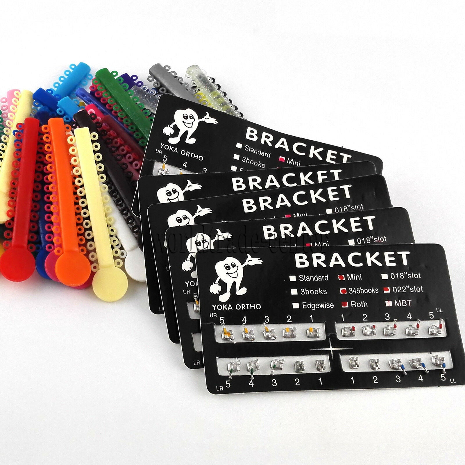 1040Pcs Orthodontics Elastic Ligature Ties Multi-color & 5Packs Metal Brackets
