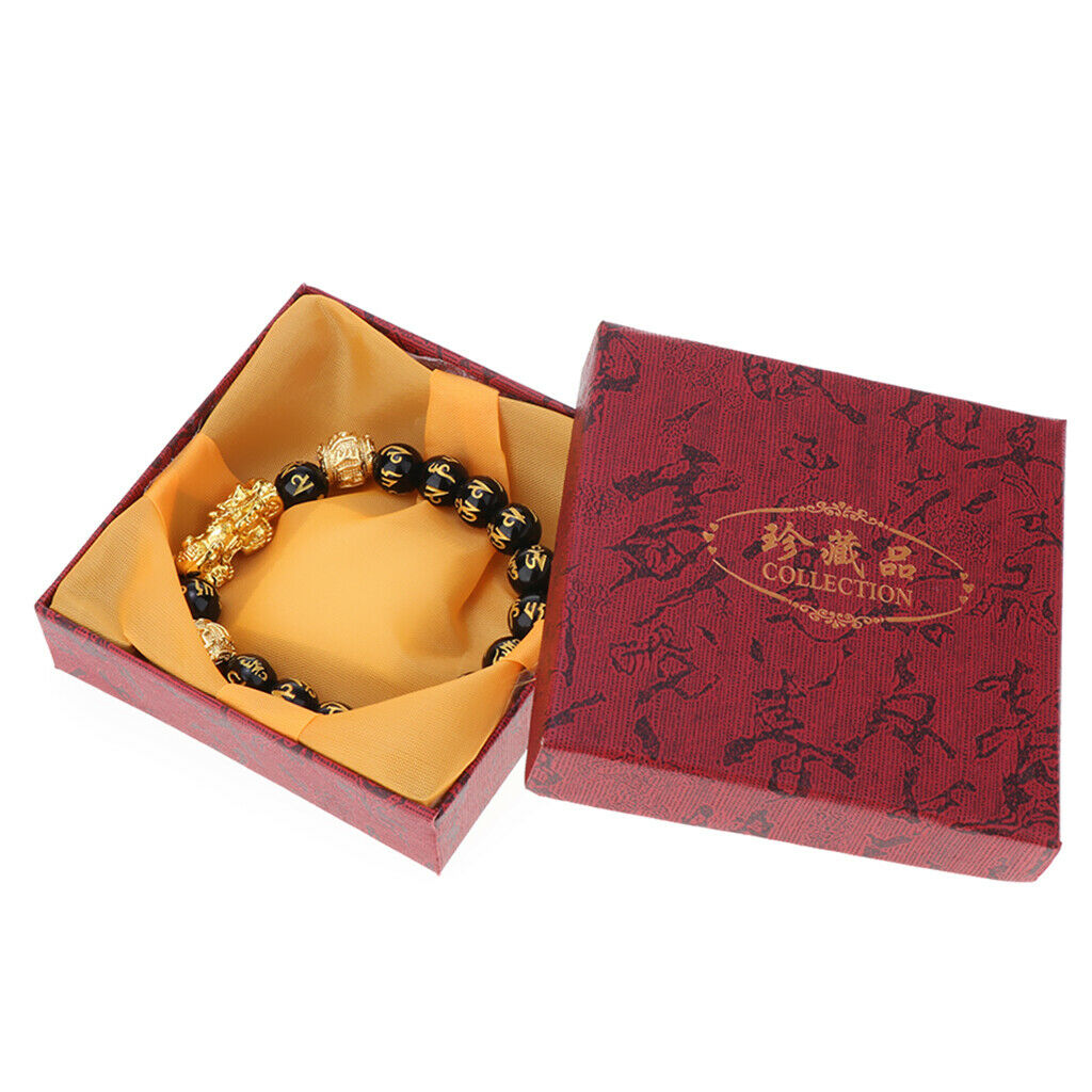 2Pcs 10mm 12mm Beads Golden PI xiu Bracelet Six Words of Truth Bead Obsidian