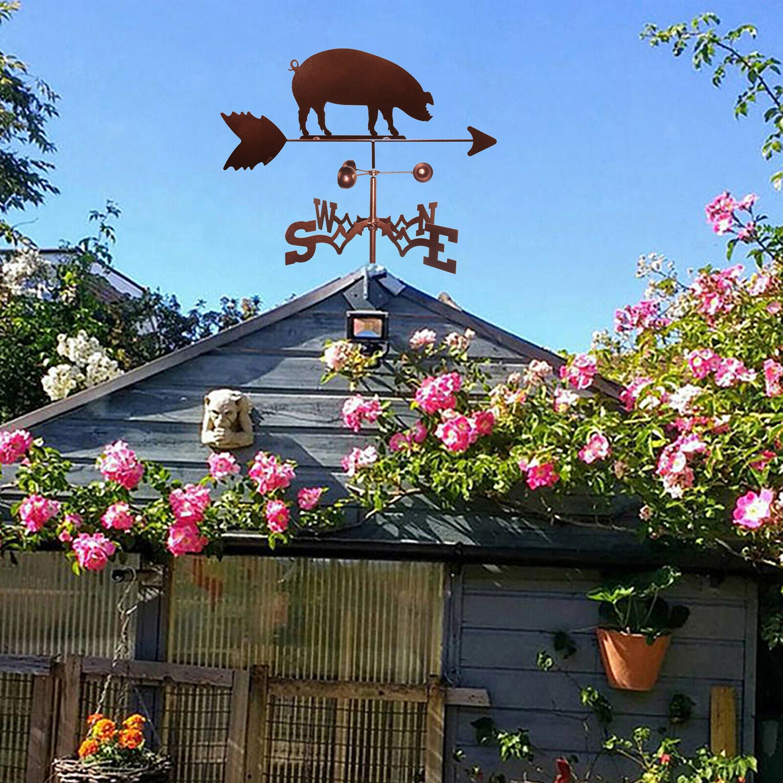 Weather Vane with Pig Statue Wind Direction Indicator Crafts for Garden