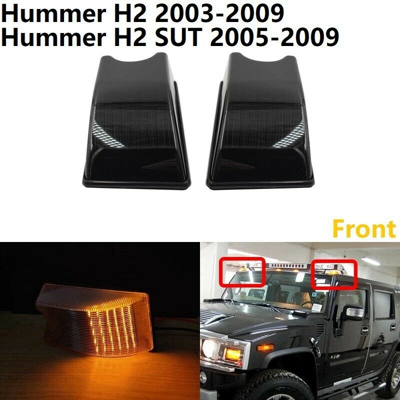 2X Smoked Lens Front Amber Led Cab Roof Lamp Side Marker Lights for Hummer HF1W2
