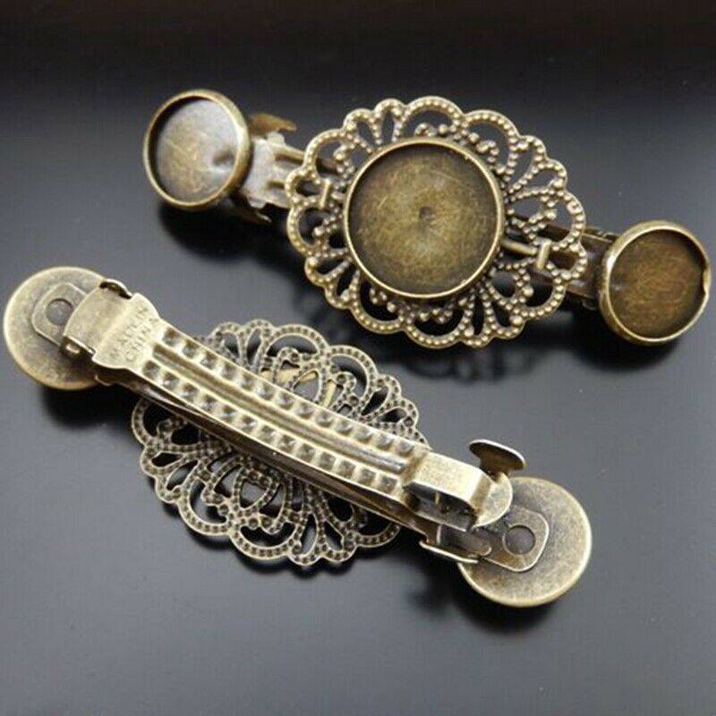 8 pcs Antiqued Bronze Retro Alloy Lace Floral Hair Clip Blank fit Gems Barrette