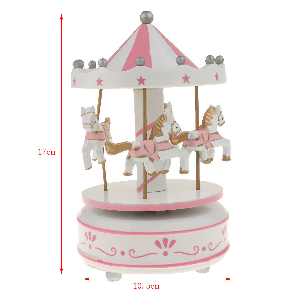 Wooden Merry-GO-Round Carousel Music Box  Wind Up Music Box  Pink