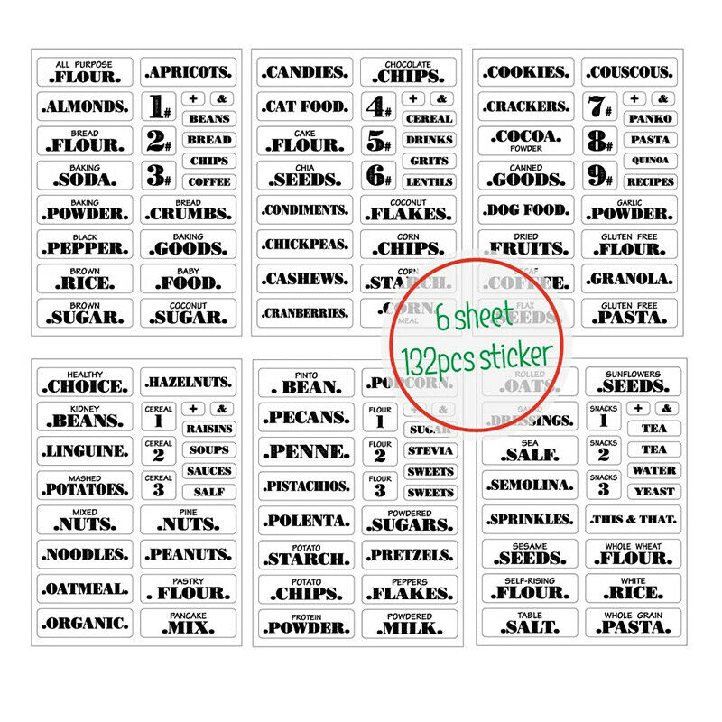132 PCS Waterproof Food Label Self-Adhesive Resistant Kitchen Pantry StickerFCA