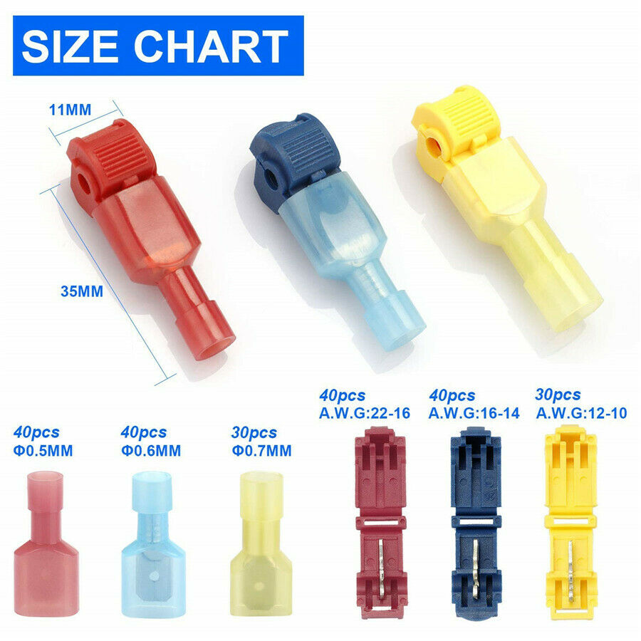 220 Pcs T-Tap Electrical Wire Crimp Terminals Quick Splice Cable Connectors Kit