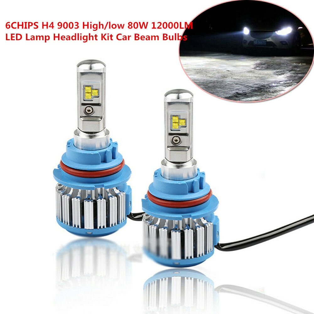 2X 6CHIPS H4 9003 High/low 80W 12000LM LED Double Lamp Headlight Car Beam Bulbs