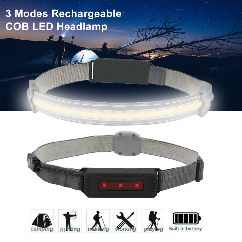 3 Mode COB+LED Headlamp Headlight Torch Flashlight Work Light Bar Head Band Lamp