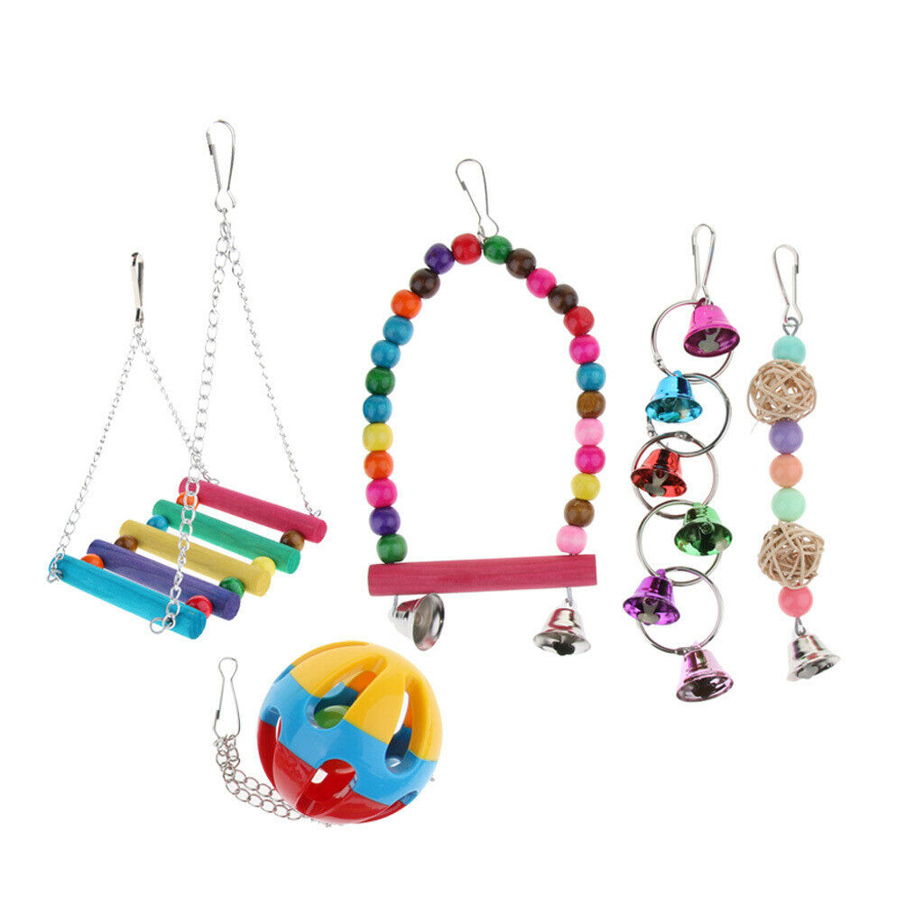 Set Of 5Pcs Bird Parrot Toys Set Swing Perches Bells Ball