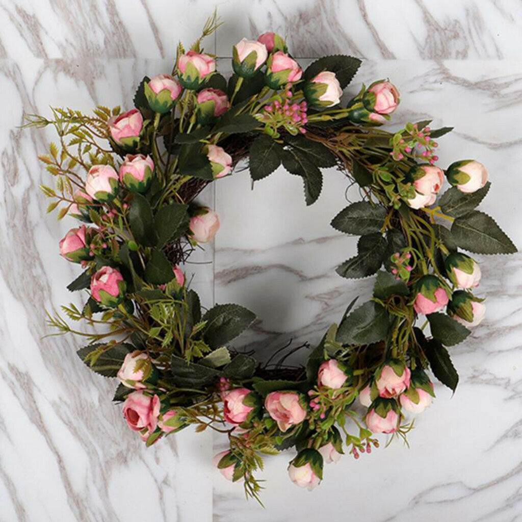 Door Wreath, 12'' Artificial Rose Garland, Decorations Hanging Decor, Hand-Made,