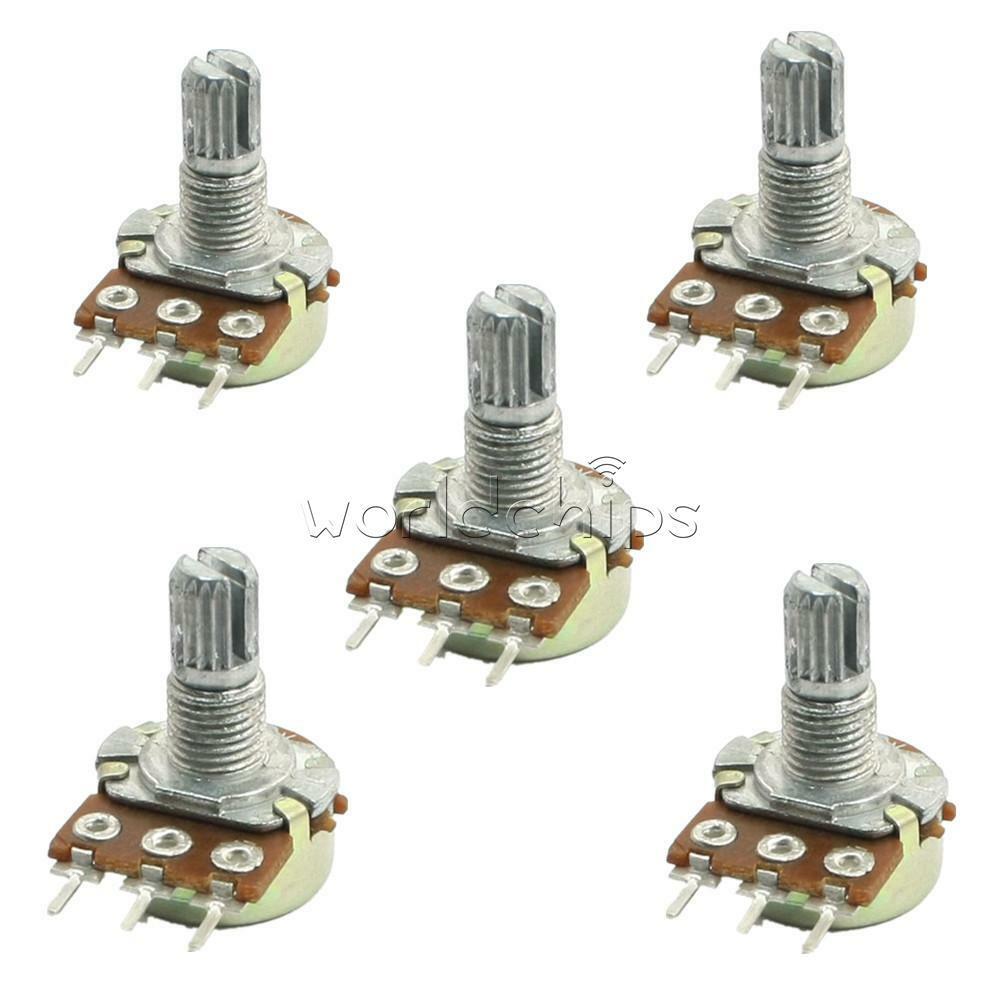 5PCS 3 Terminal 50K Ohm B50K Knurled Shaft Linear Rotary Taper Potentiometer