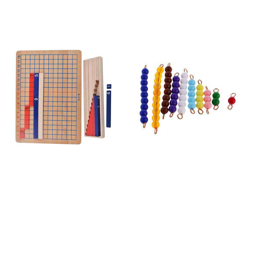 Wood Montessori Math Addition & Subtraction Board with 10pcs Bead Bars