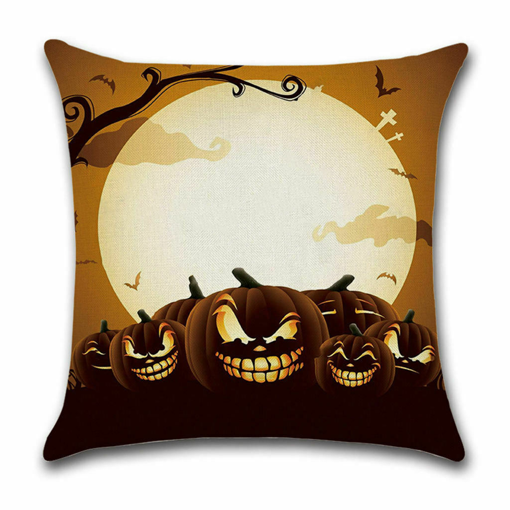3pcs Soft Linen Pillowcase Halloween Lantern Bedroom Living Room Decor Brown