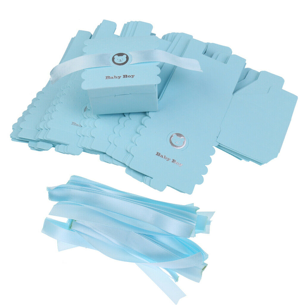 2X 50 Pieces Cute Paper Bear Baby Boy Sweet Candy Boxes Baby Shower Favor Blue