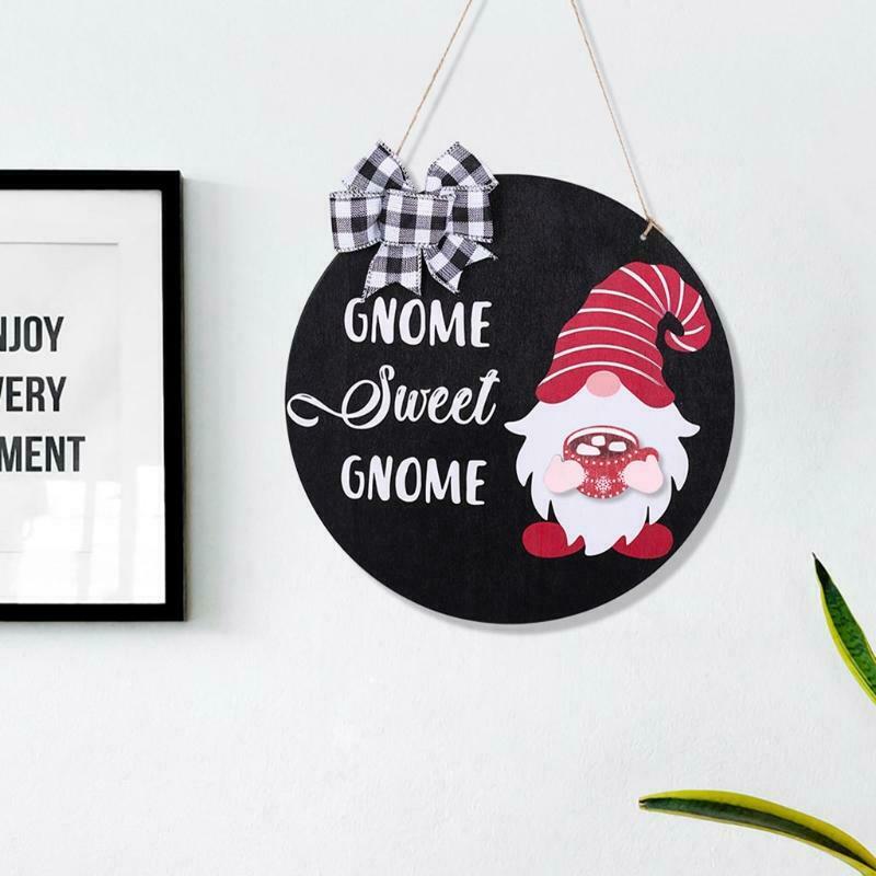 Interchangeable Seasonal Gnome Sweet Gnome Sign Front Door Decor Wooden Hanger