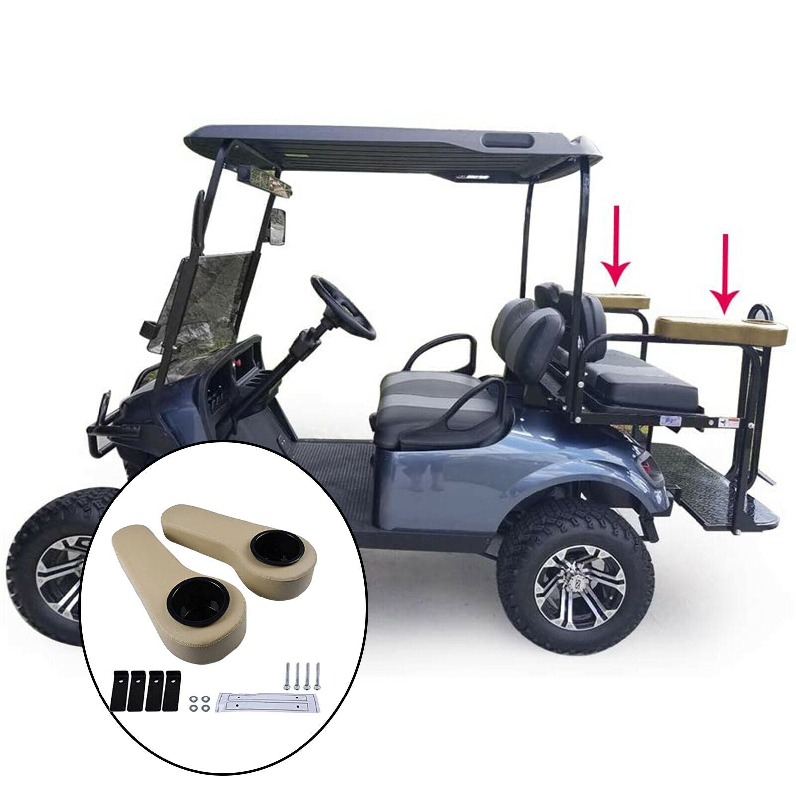 Universal Golf Cart Armrest Cushion with Cup Holder for Club Car Brown
