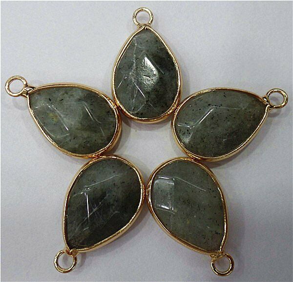 10Pcs 24x14x6mm Golden Wrapped Natural Gray Labradorite Teardrop Pendant HH8064