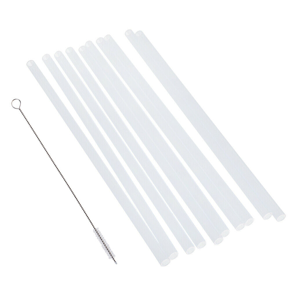 10x Reusable Hard Plastic Straws w/ 1x Cleaning Brush Wedding Party Tableware