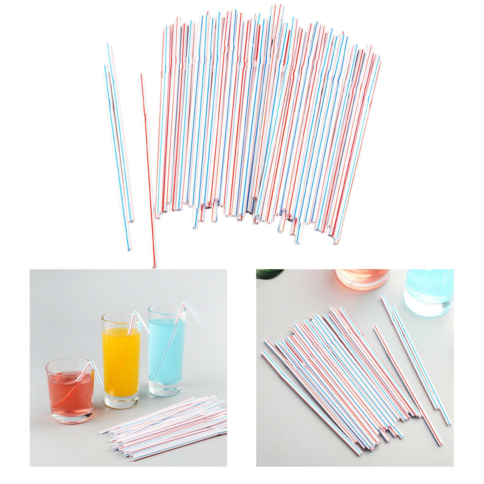 100 Pieces 100 Pack Plastic Disposable Drinking Straws Bendy Stripped Straws