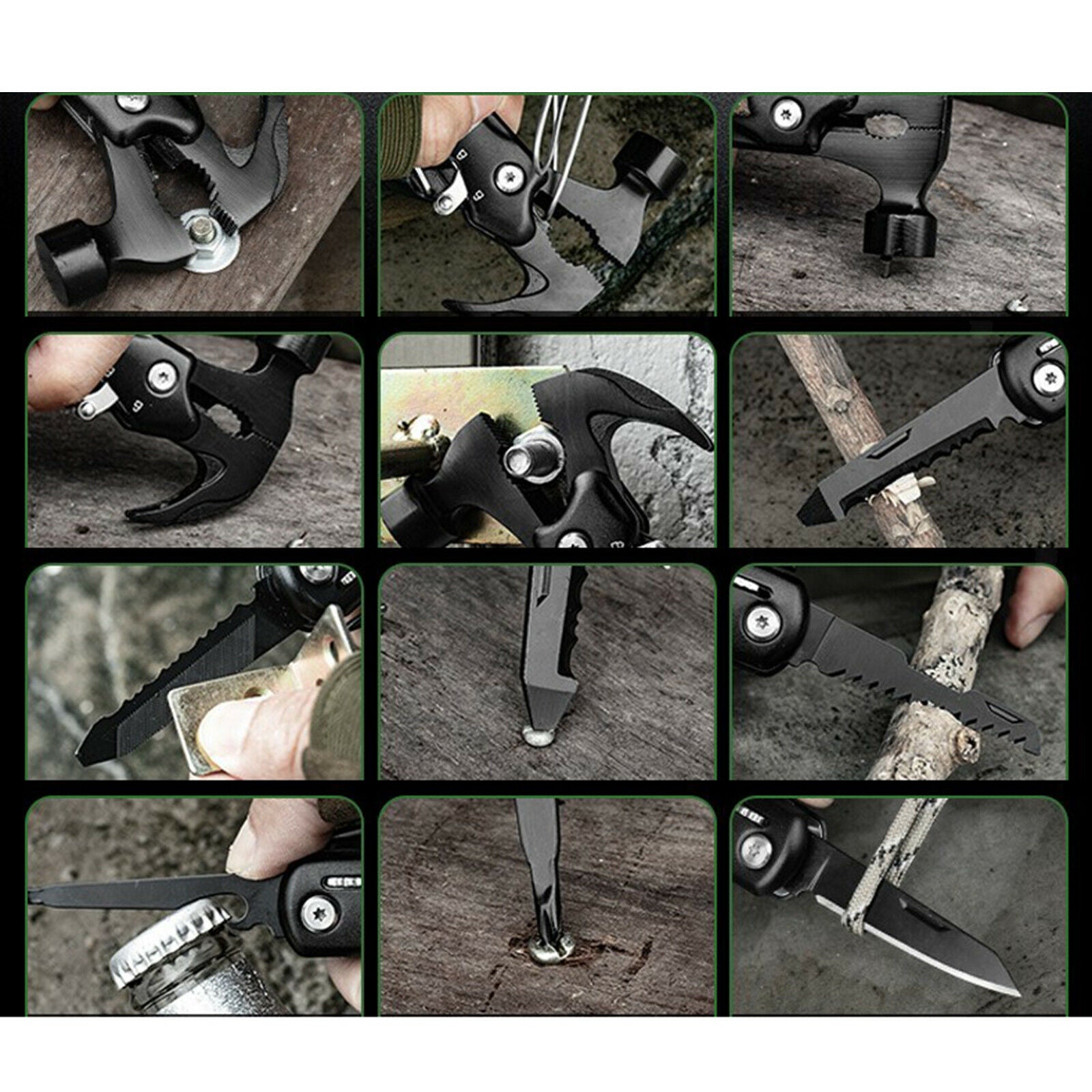 Multitool Hammer 12-in-1 Camping Fishing Emergency Tools for Men Gifts