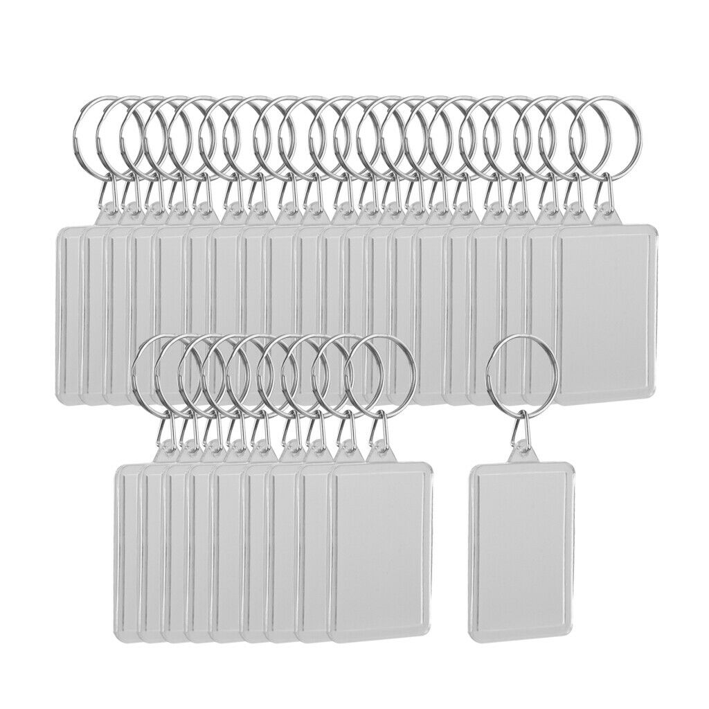 30Pcs Unisex Acrylic Rectangle Key Ring Keychain Blank Photograph Frame