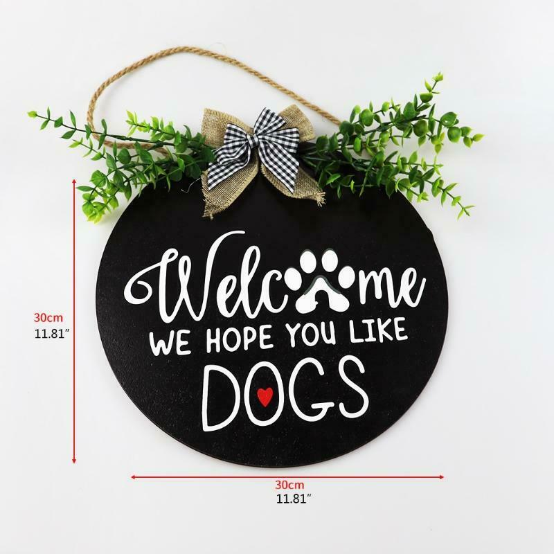 Wreath Sign for Farmhouse Front Porch Decor We Hope You Like Dogs Door Hanging