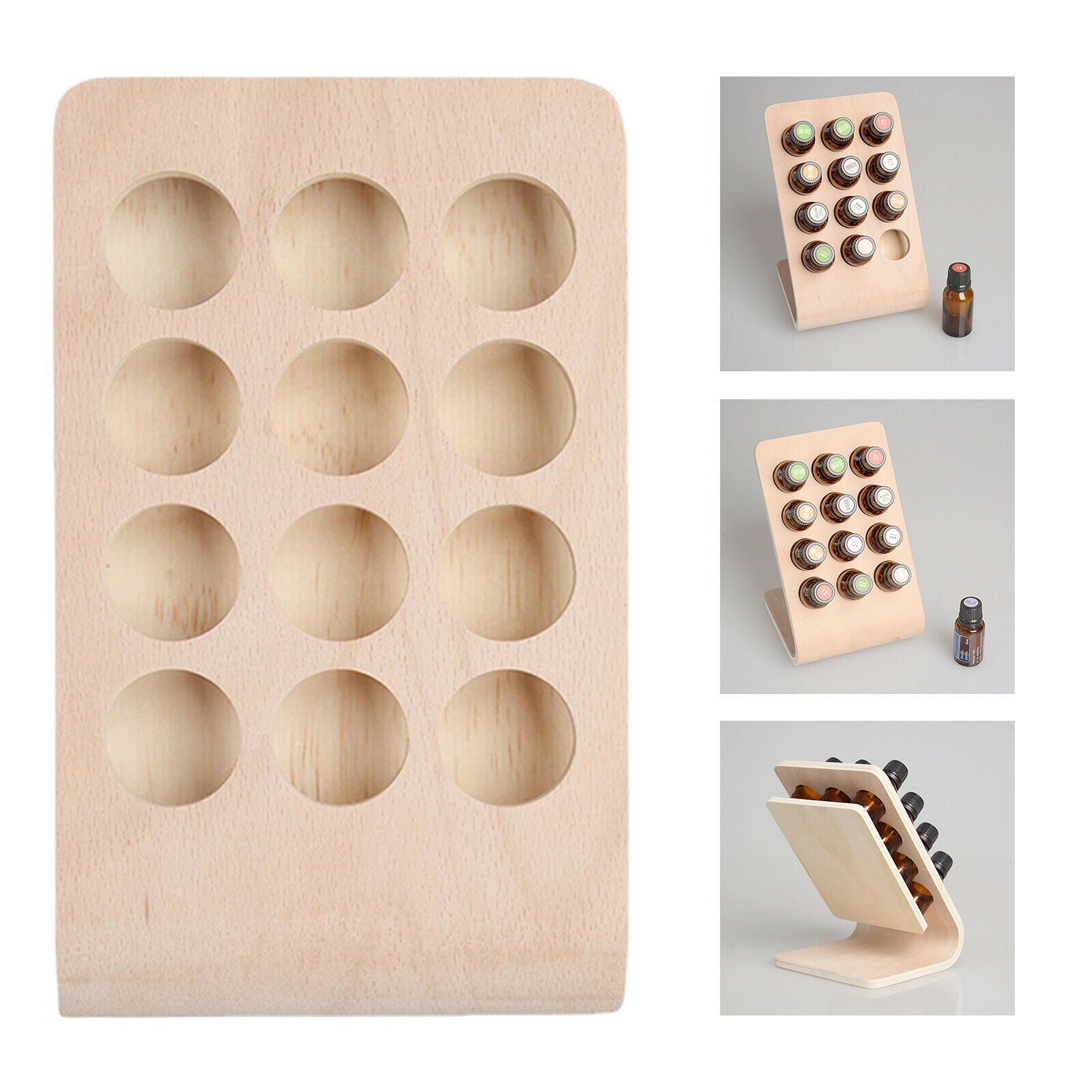 12 Slots 15ML Rectangle Wooden Essential Oil Display Stand Rack