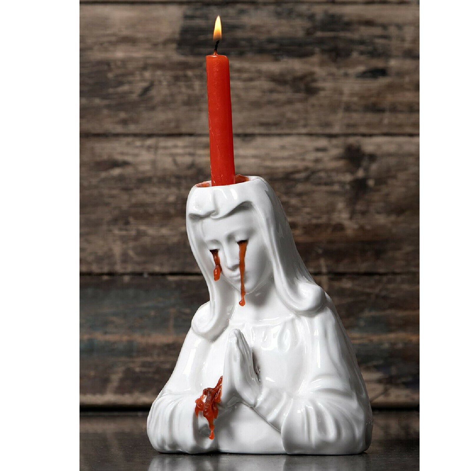 Crying Virgin Mary Taper Candle Holder Candlesticks Home Halloween Ornament