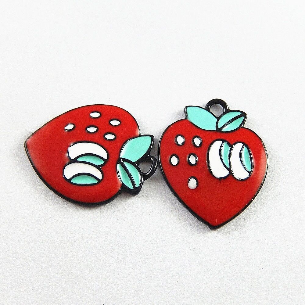 10 pcs Metal Alloy Strawberry Pendant Charm Enamel For Jewelry Making 25*20*3mm