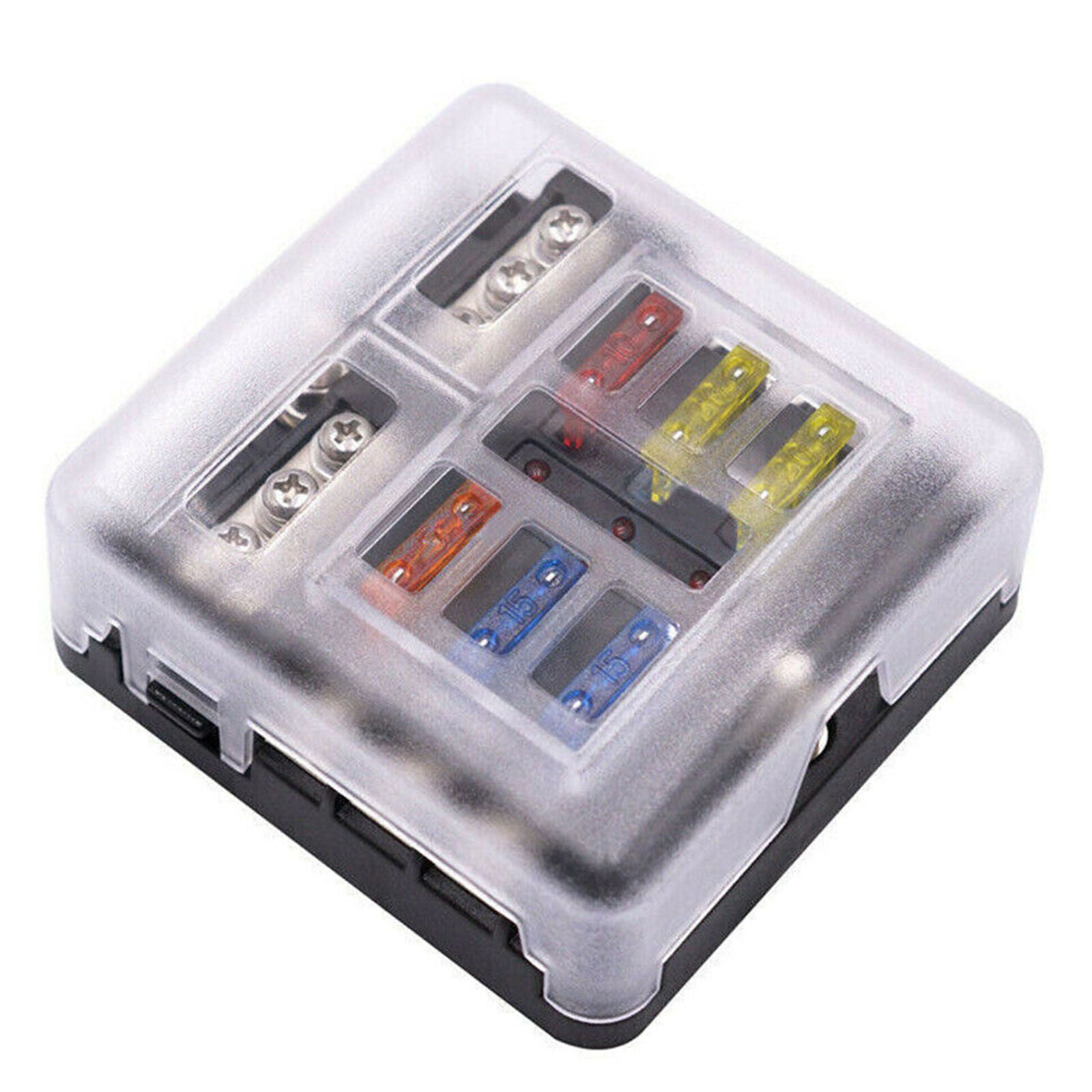 6-Way Blade Fuse Block Box Holder Overload Protection Auto Car Boat Marine 12V