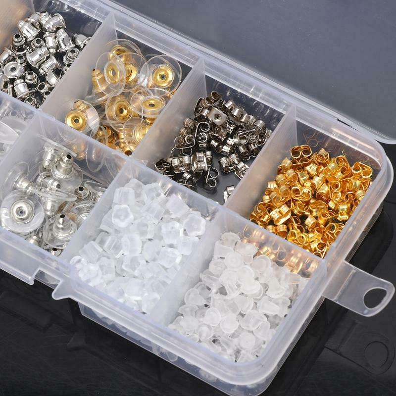 400Pcs Hypoallergenic Silicone Metal Assorted Earring Backs Box Jewelry Findings
