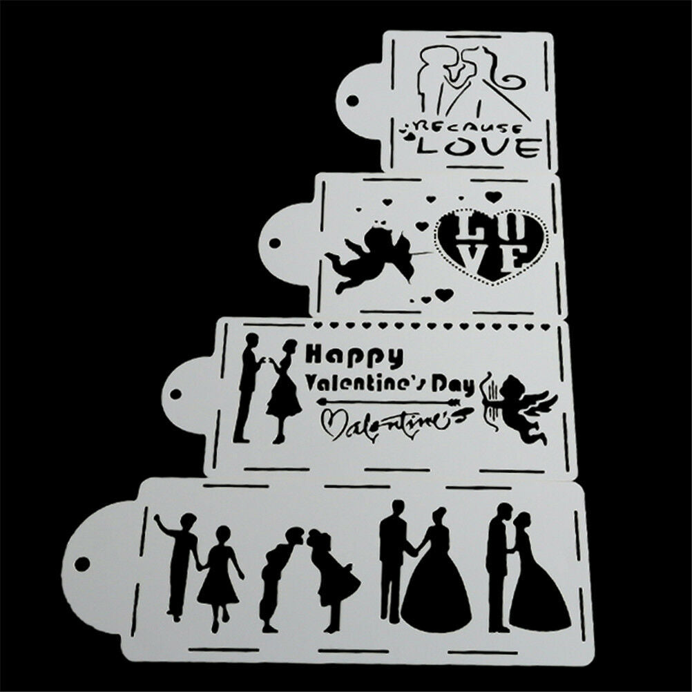 4X/Set Lovers heart wedding cake Mould Spray Cake Templates Stencil Mold ToolRDD