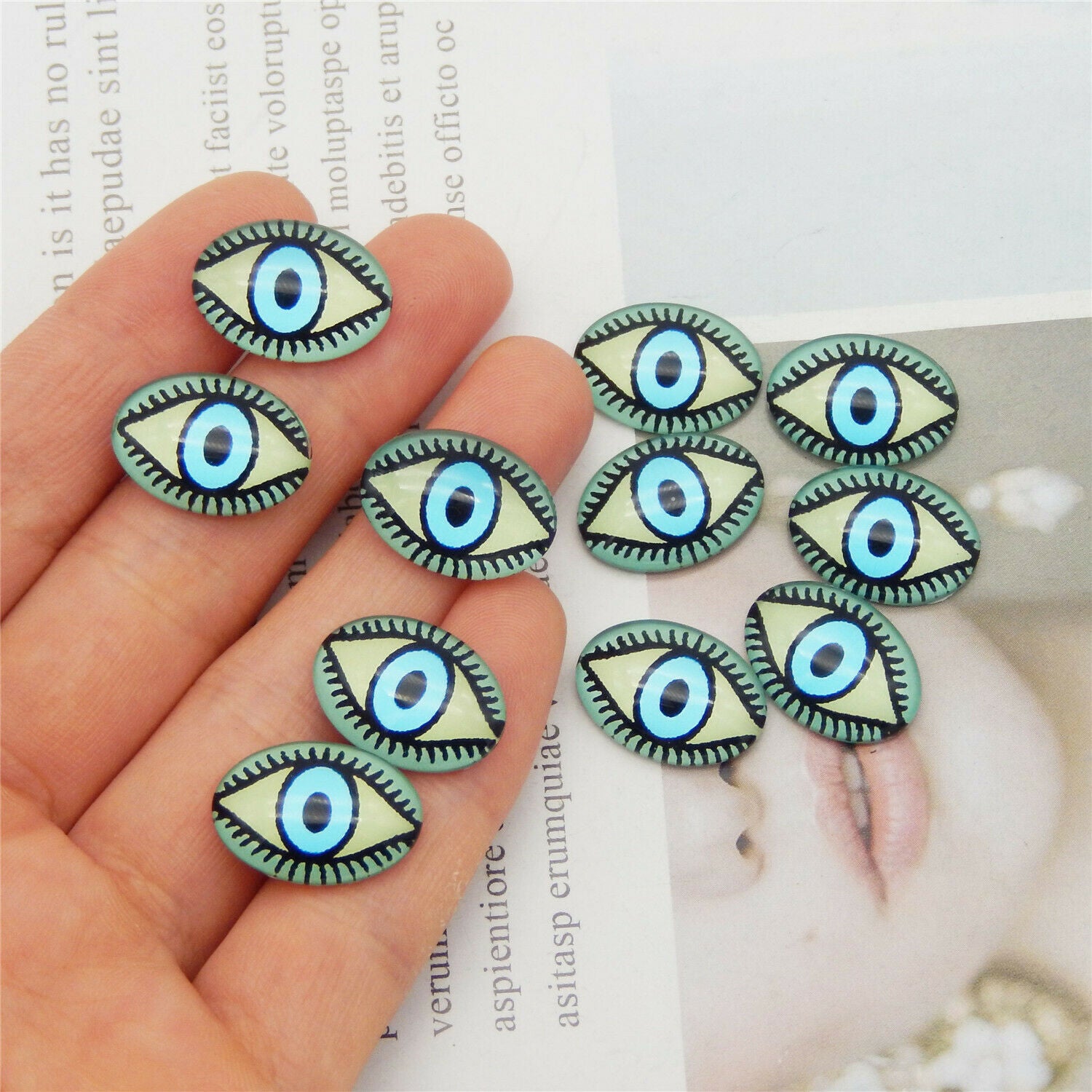 20PCS Oval 18x13mm Glass Eye Flatback Cabochons Art Decoration Embellishment