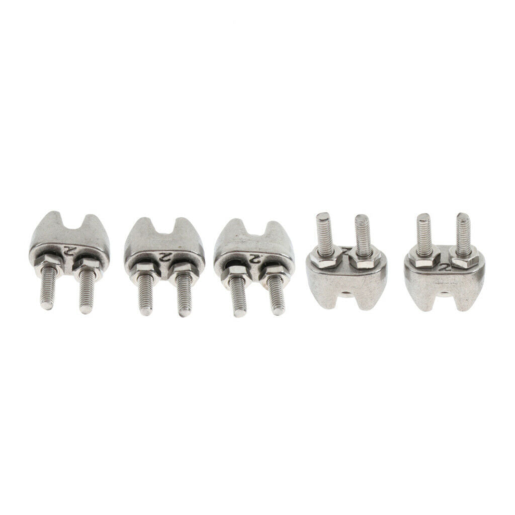 5 Pieces Stainless U-Shape Bolt Saddle Clamps Cable Clips for Wire Rope 2mm