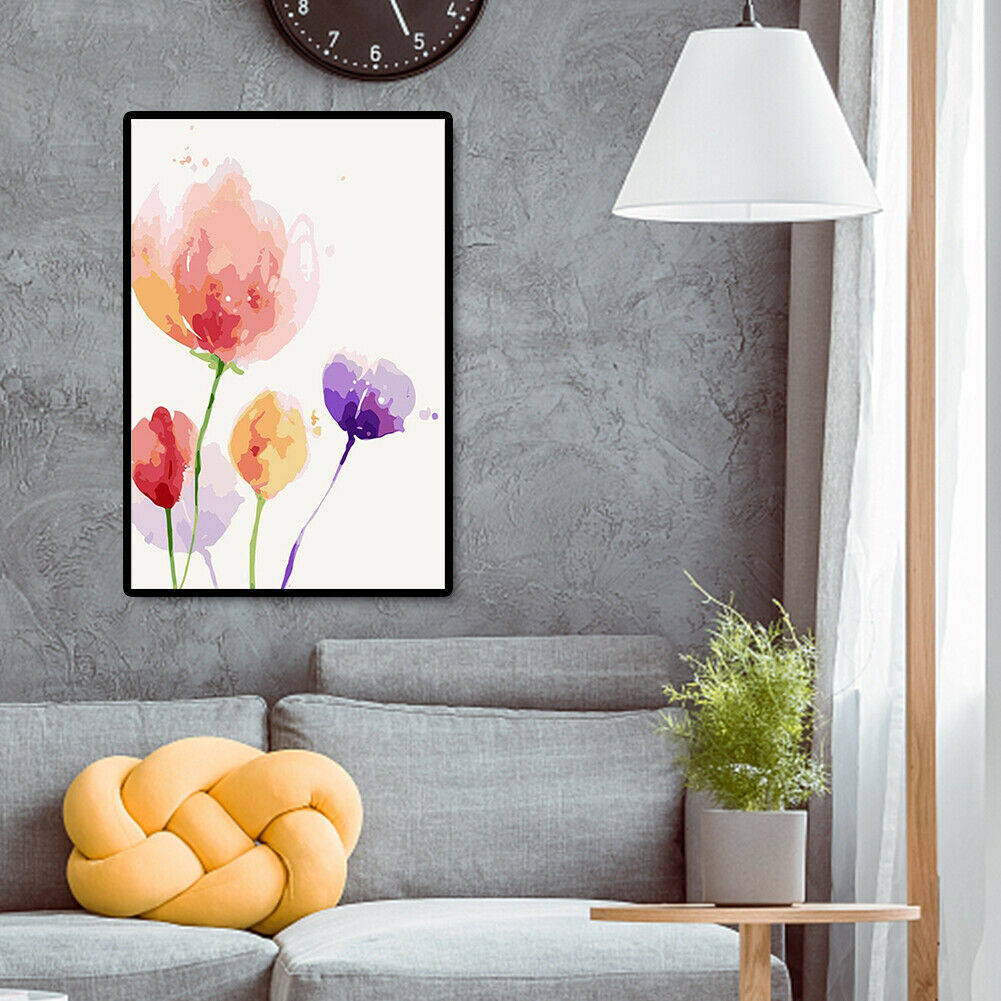 DIY Painting By Numbers Kit Flowers Hand Painted Canvas Oil Art Painting @