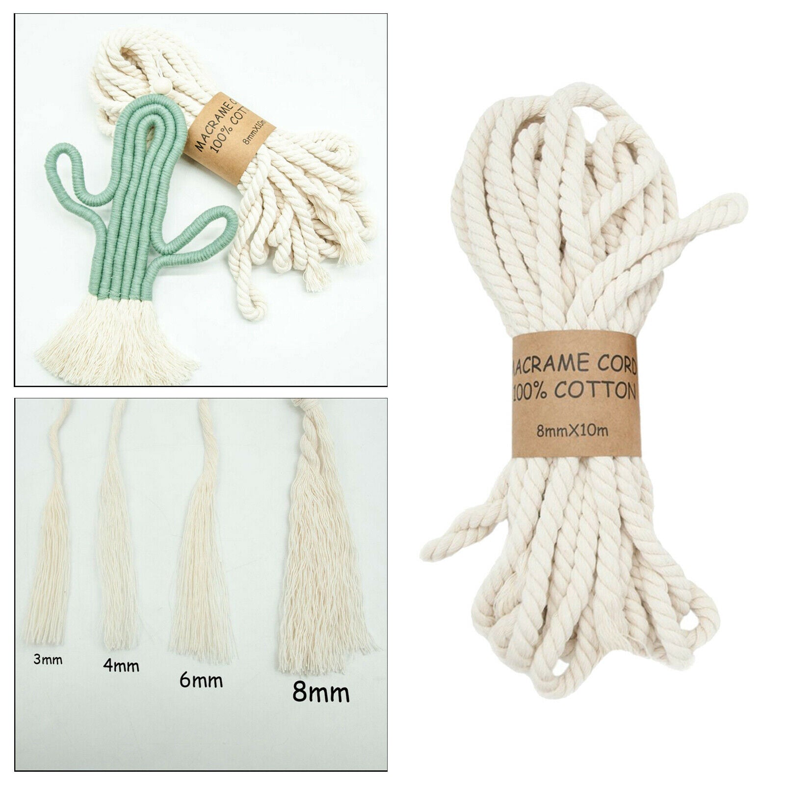 8mmx11Yards Macrame Rope 3 Strands Handmade Crafts DIY Home Decor Projects
