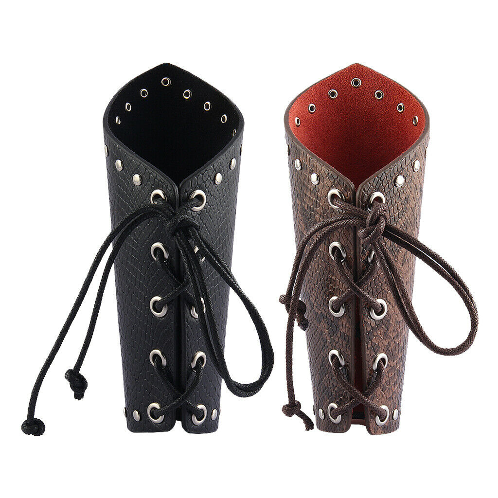2Pcs PU Leather Metal Smooth Studded Gauntlet Wristband Wide Bracer Arm Armor
