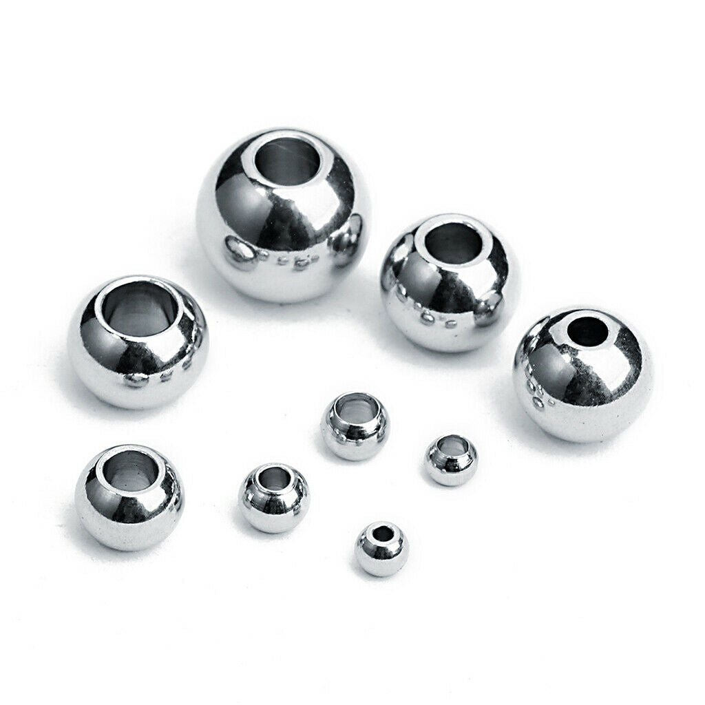 Prettyia 50PCS 8mm Stainless Steel Spacer Beads Ball Beads Jewelry Making