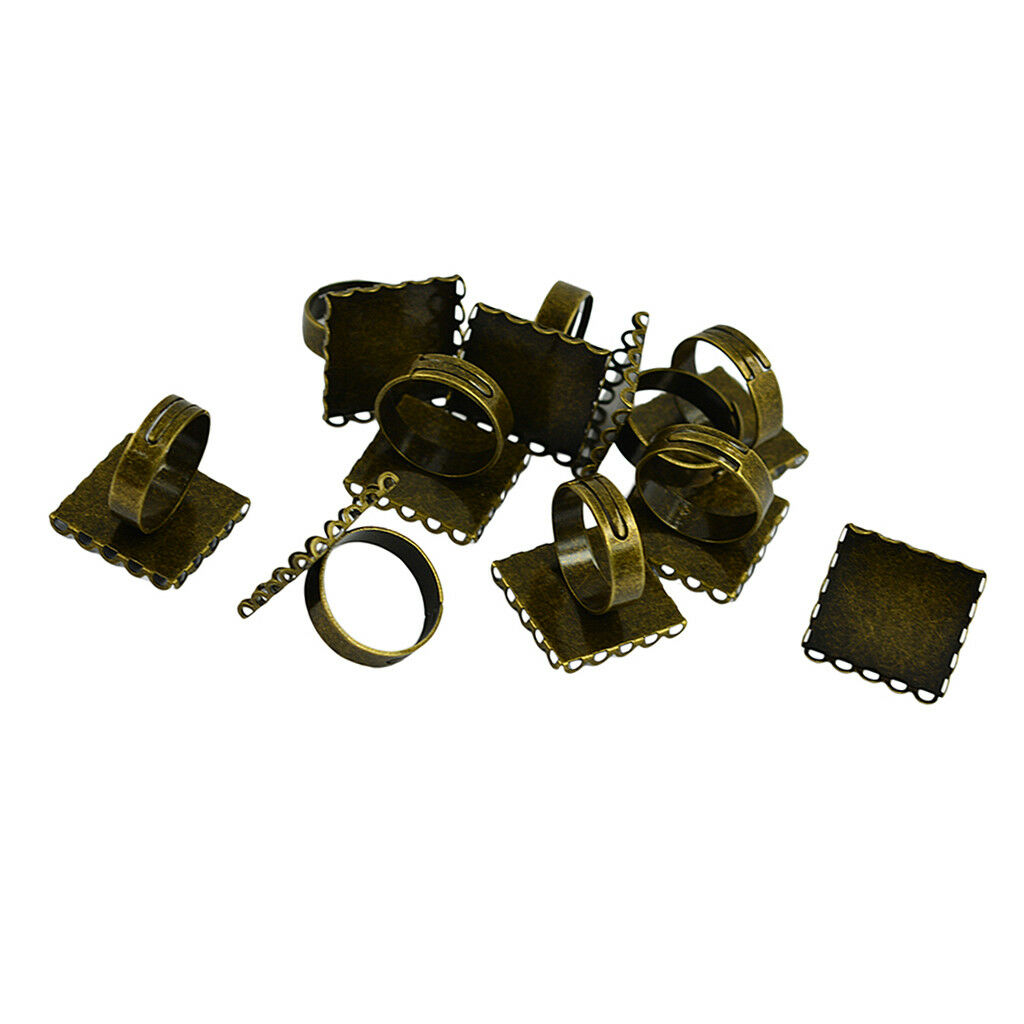 10pcs Cabochon Setting Rings Adjustable Bronze Plated Fit 20mm Square Bezels