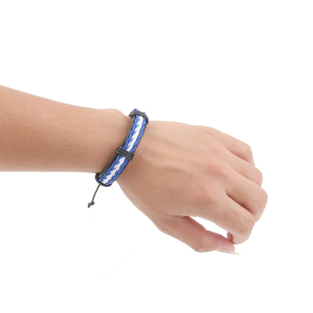 2 Pcs Surfer Style Leather Braided Bracelet Wristband for Men Women Adjustable