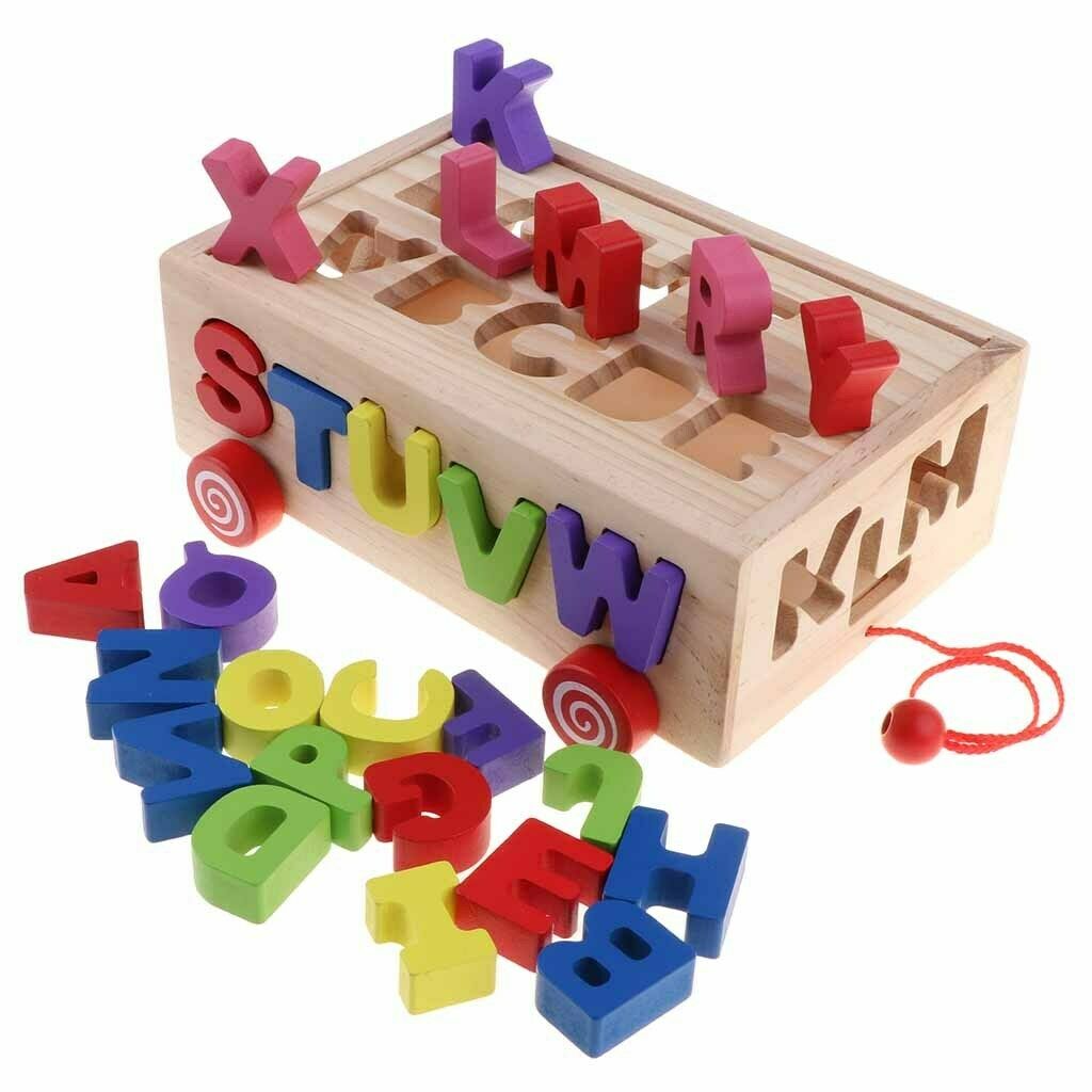 Wooden Shapes Sorter Bus Pull Along Car Early Development Toys for Toddlers