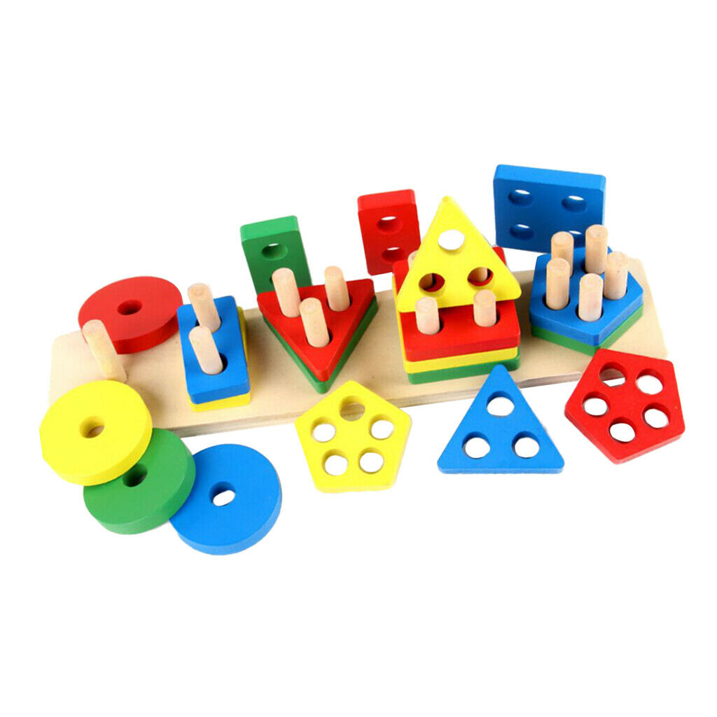 Wooden Geometric Sorting Board Toys Building Blocks for Kids Children Toddler