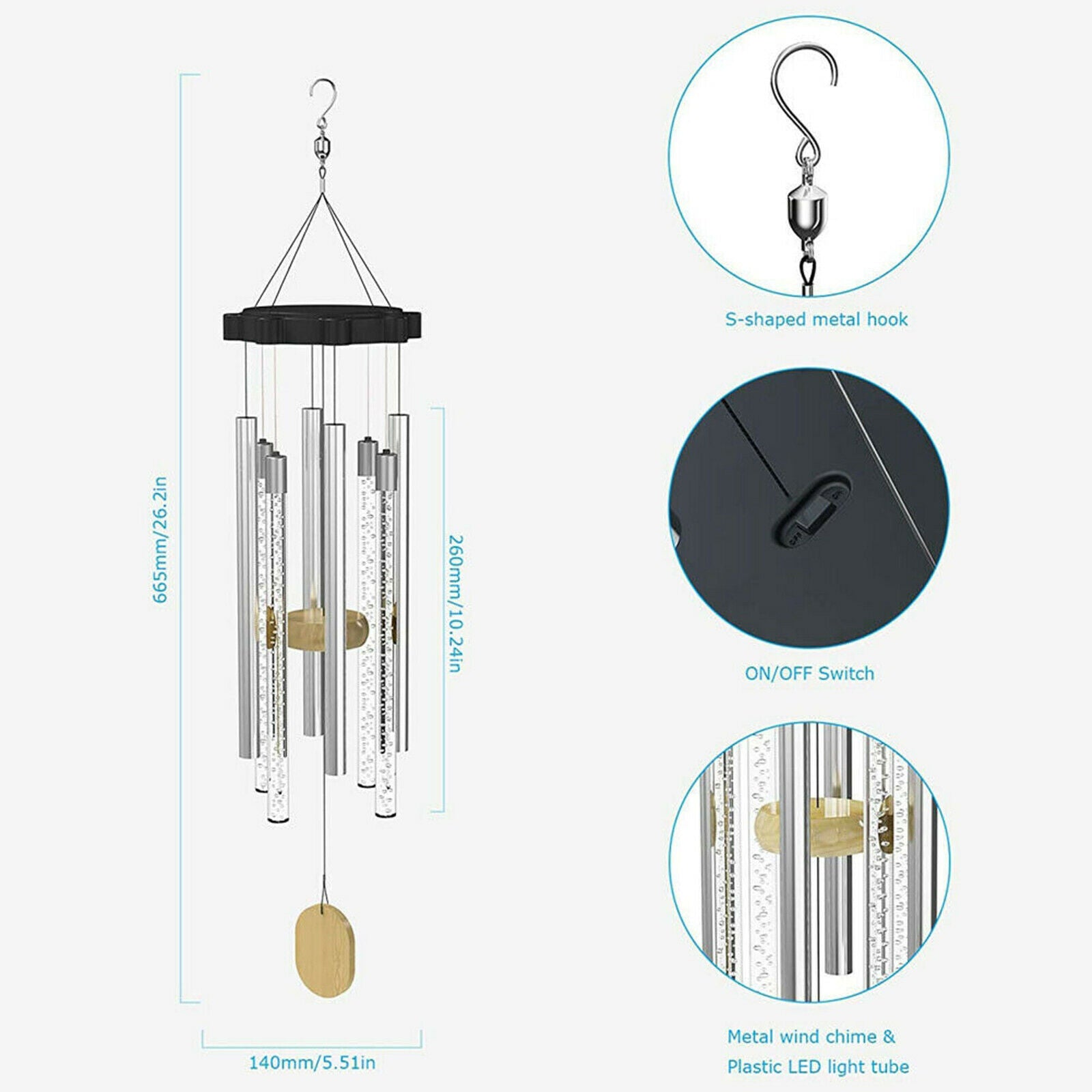 Solar Power Wind Chimes Decoration Hanging Light Ornament Garden Patio