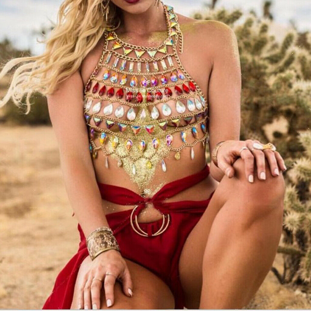Female Sexy Layered Rhinestone Body Chain Fringe Bikini Bra Chest Chains