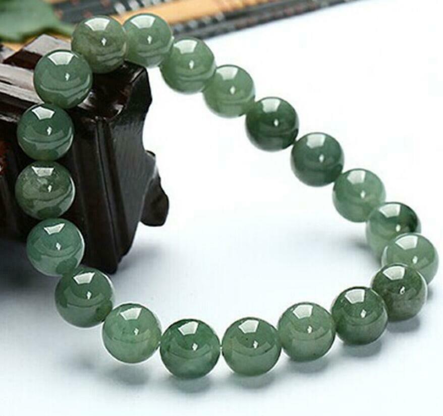 Certified 100% Natural 10mm Green Grade A Jade Jadeite Round Bead Bracelet